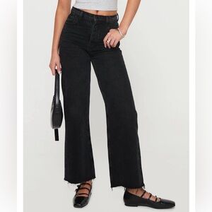 Princess Polly High Rise Straight Leg Crop Jeans Womens 6 Washed Black Raw Hem